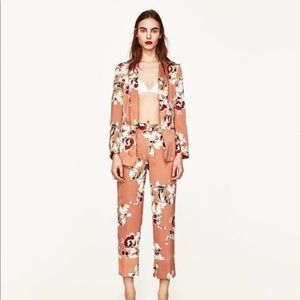 Zara silk floral blazer and pants